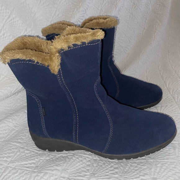 Sporto Waterproof Suede Ankle Booties Faux Fur ‘Karmen’ Navy Women’s Size 11W - Picture 17 of 17